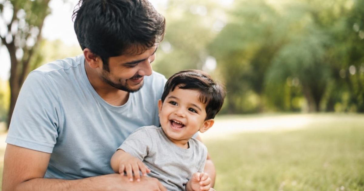 Father playing with his baby boy in Al Quoz Pond Park