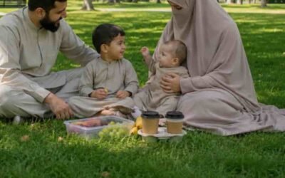 Babies are playing with their parents in park
