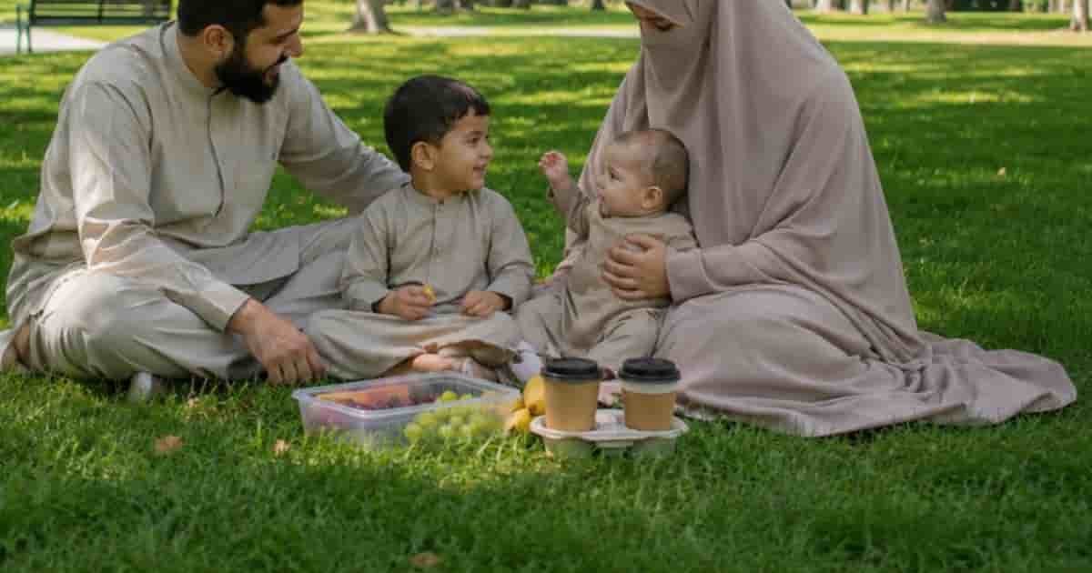 Babies are playing with their parents in park