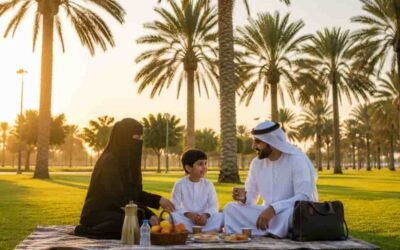 Family picnic under date palms in khalidiya Park