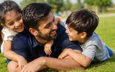 Father and children are playing in Al Ramtha Park