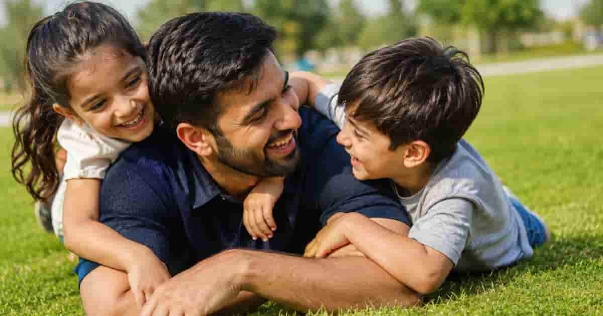 Father and children are playing in Al Ramtha Park